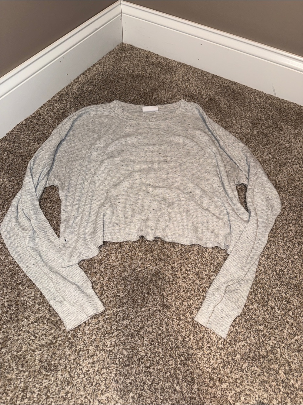 TNA Cropped Long-Sleeve Knit Top in Light Gray
